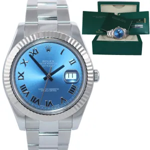 PAPERS Rolex DateJust II 41MM Blue Roman 116334 Steel 18K White Gold Watch Box