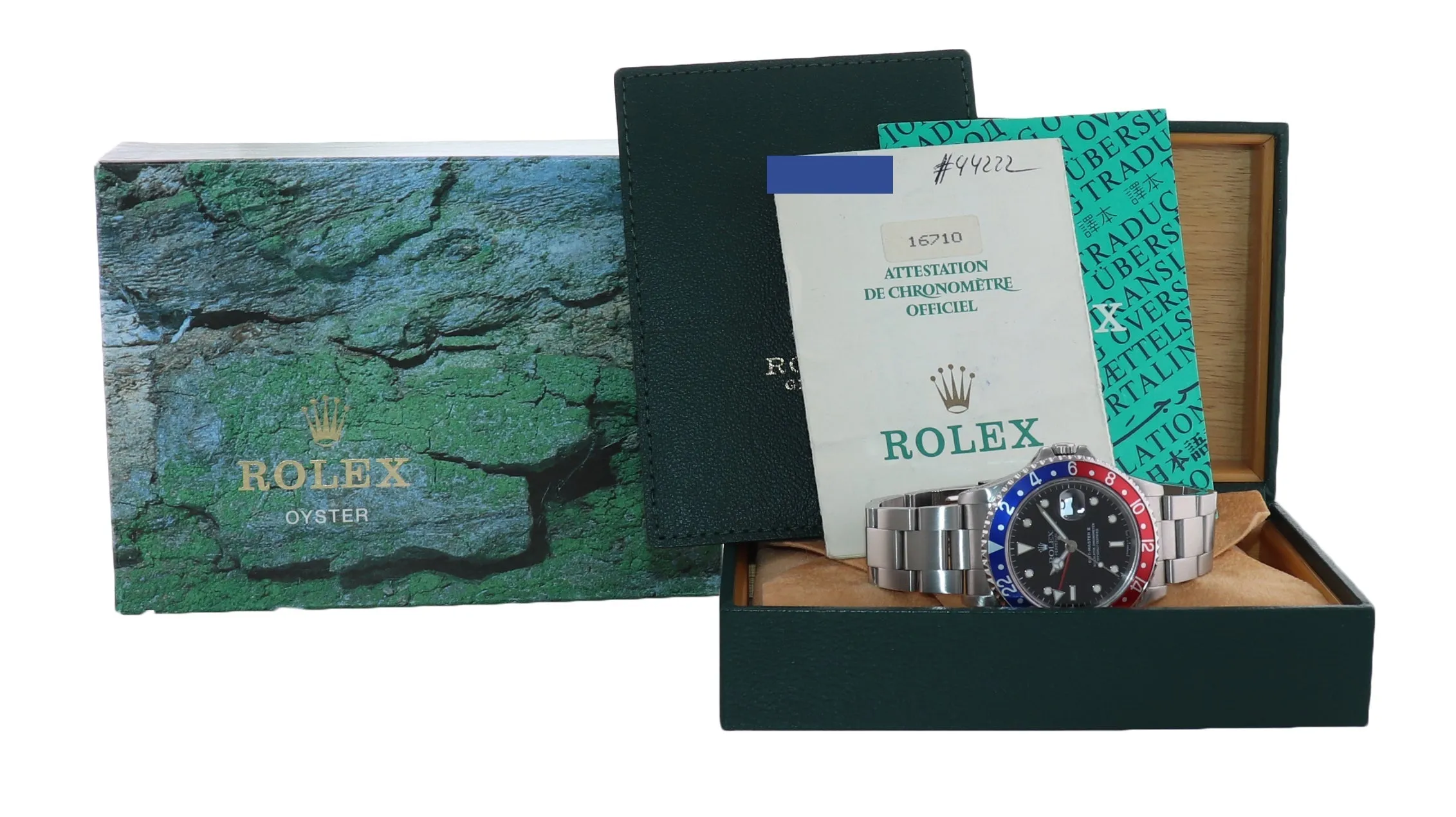 PAPERS Rolex GMT-Master 2 Pepsi Blue Red Steel 16710 40mm Watch Box