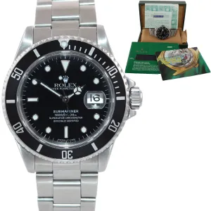 PAPERS Rolex Submariner Date 16610 Steel Black Tritium Dial 40mm Watch Box