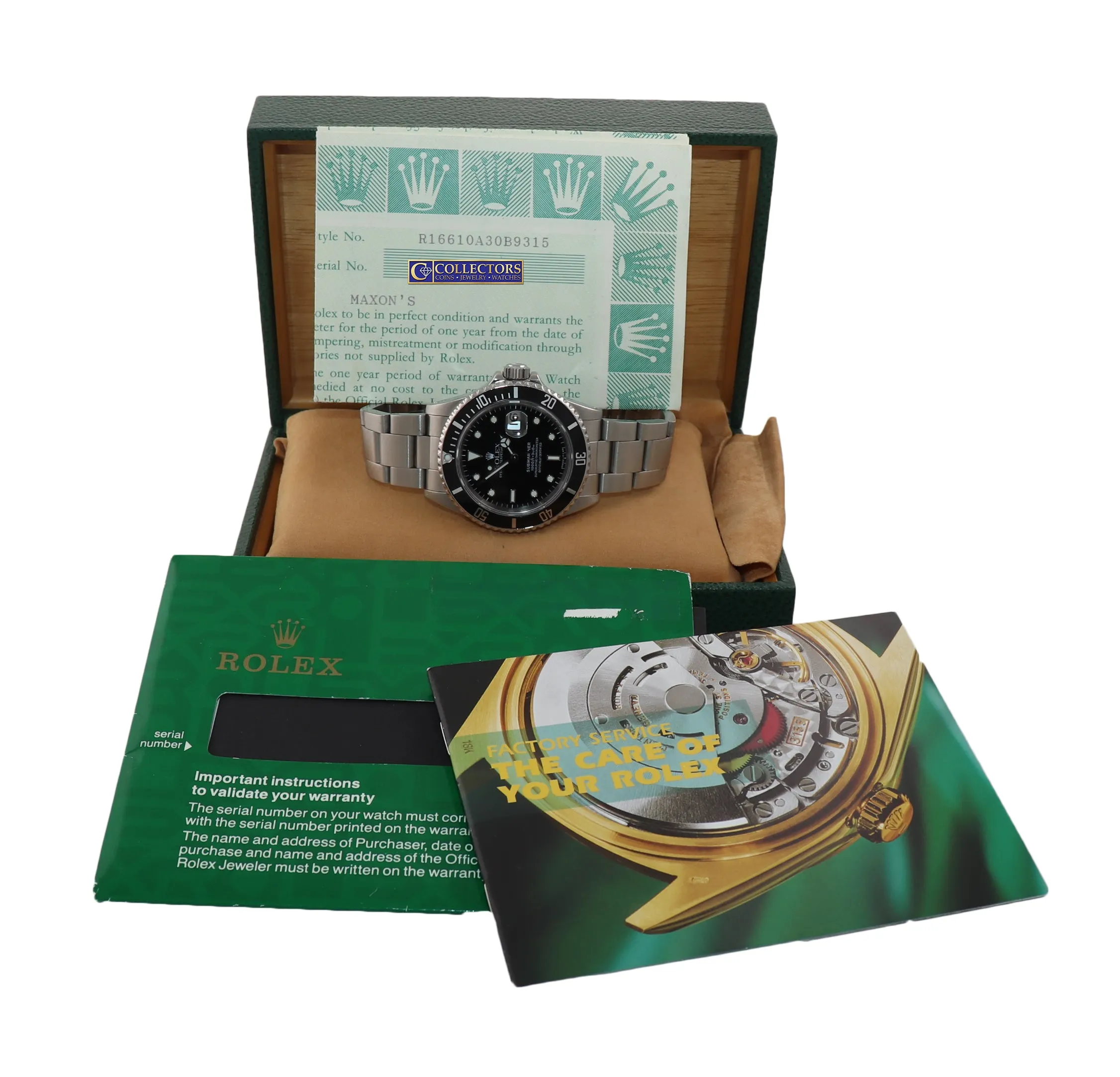 PAPERS Rolex Submariner Date 16610 Steel Black Tritium Dial 40mm Watch Box