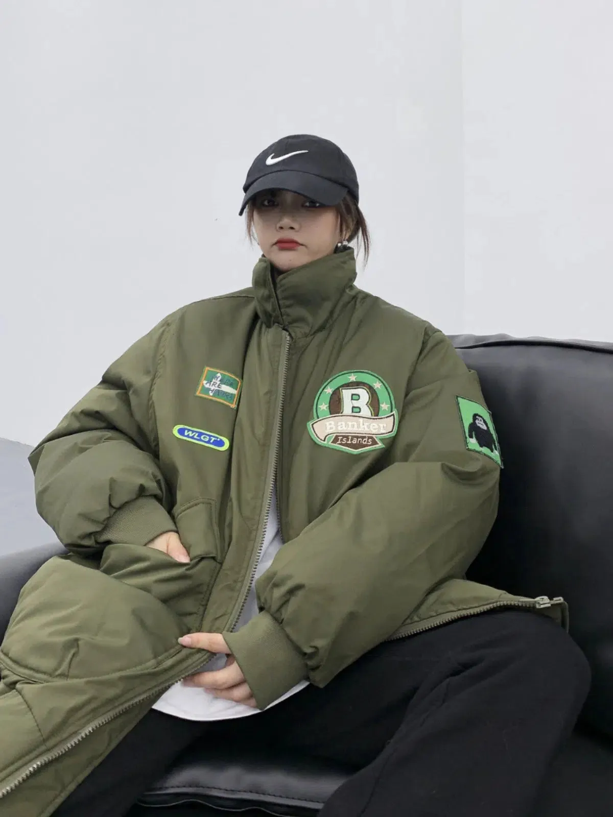 Patch Design Oversized Puffer Coat