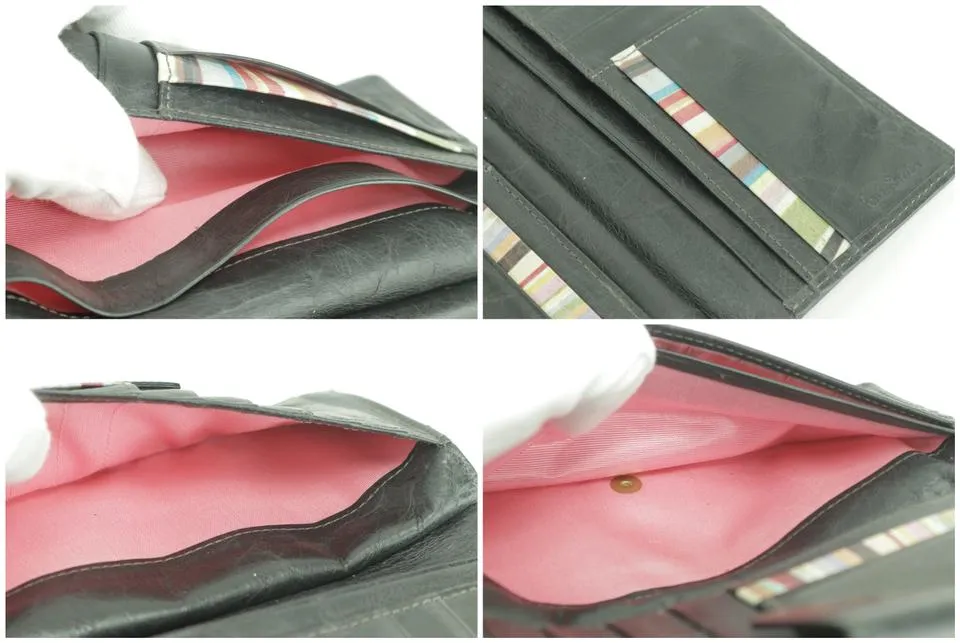 Paul Smith Belt Long Flap Wallet Black Leather Bifold 0M46