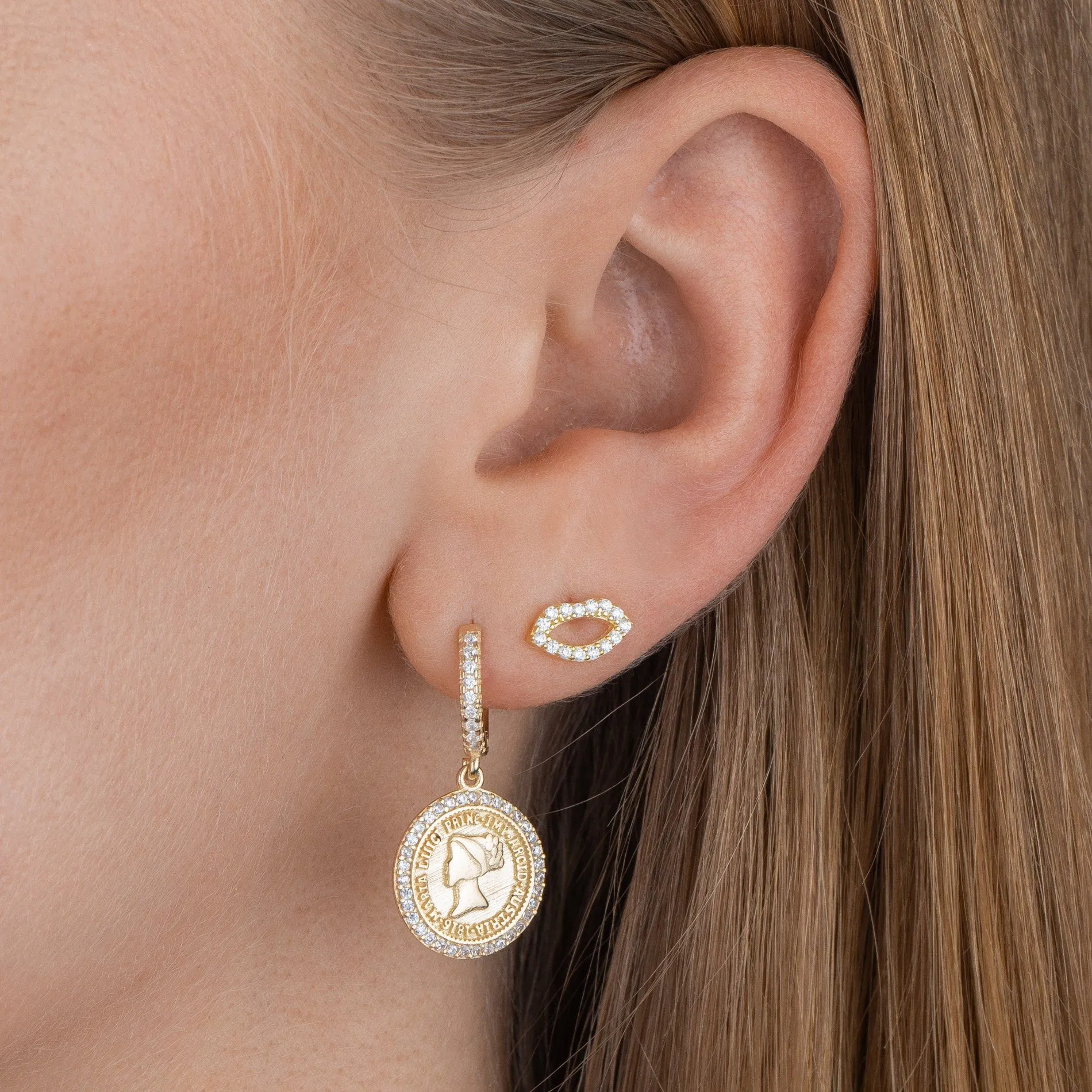 Pavé Coin Huggie Earring
