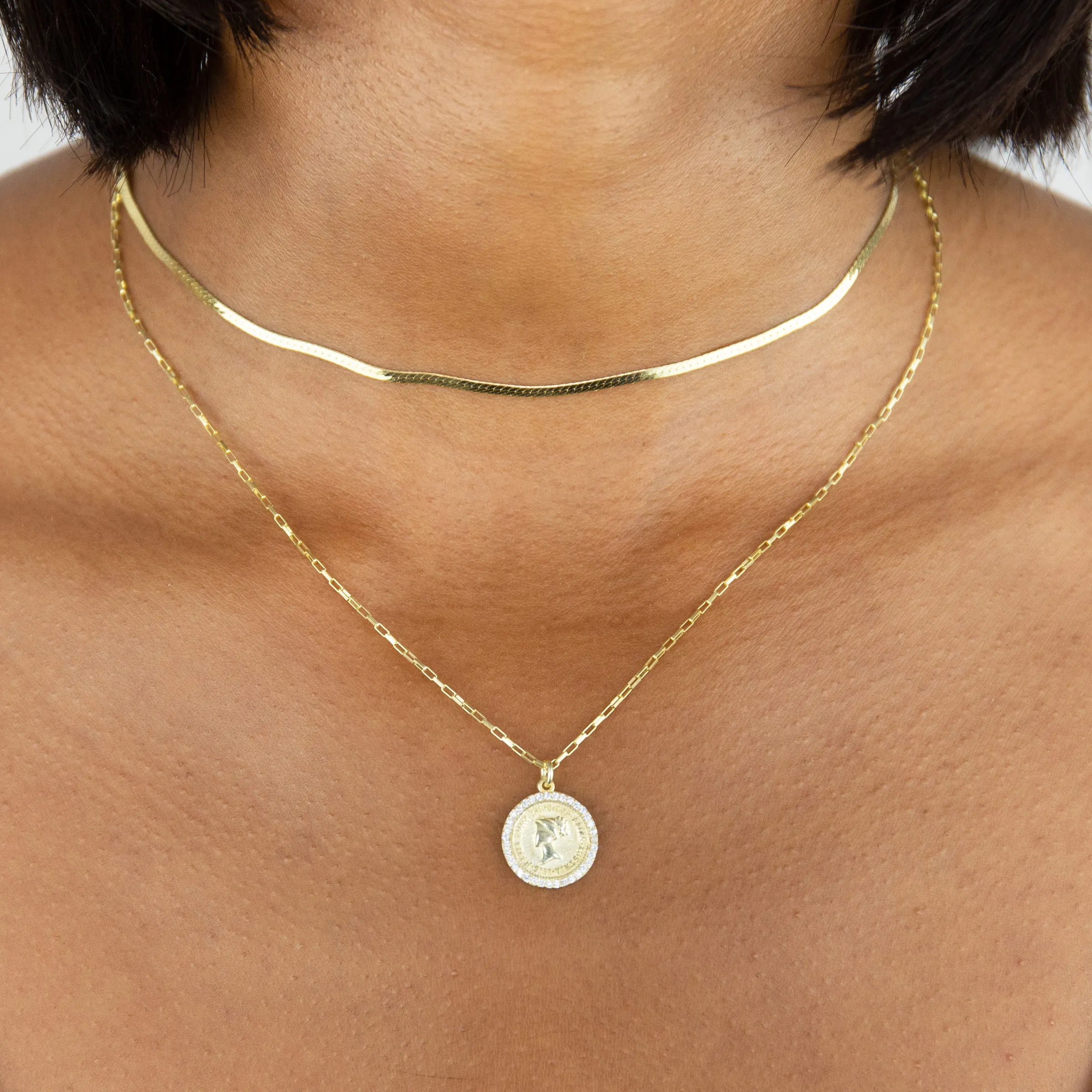 Pavé Coin Link Necklace
