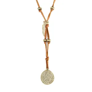 Phaistos Coin with Rust Leather Necklace