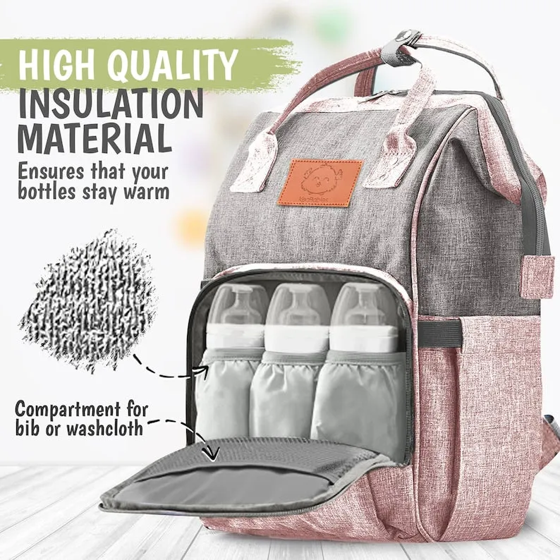 Pink Gray Diaper Bag Backpack with Monogram