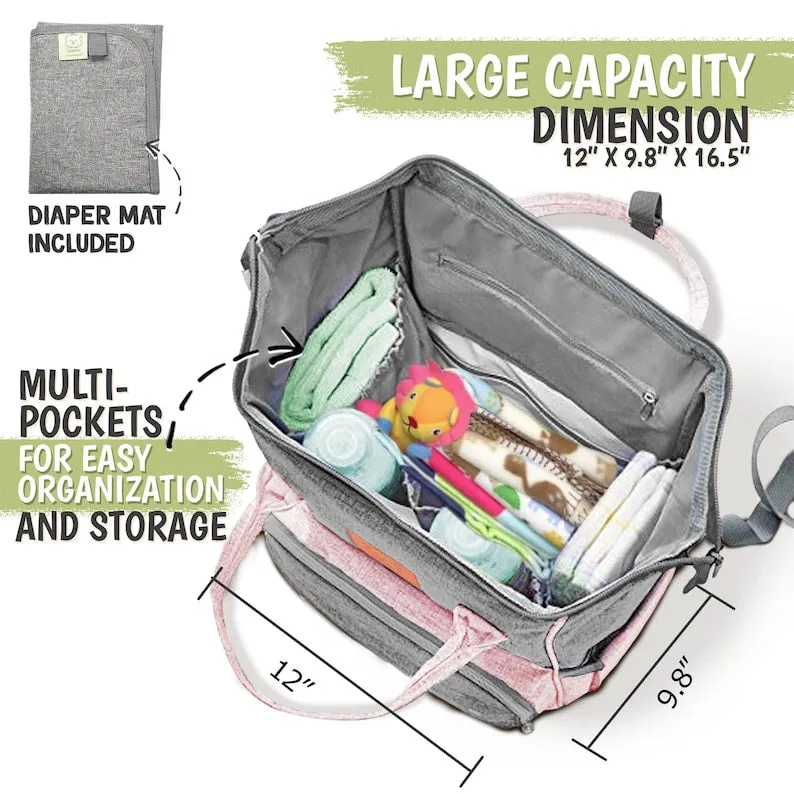 Pink Gray Diaper Bag Backpack with Monogram