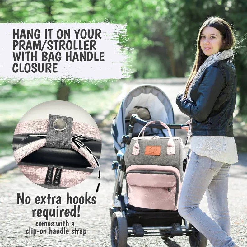 Pink Gray Diaper Bag Backpack with Monogram