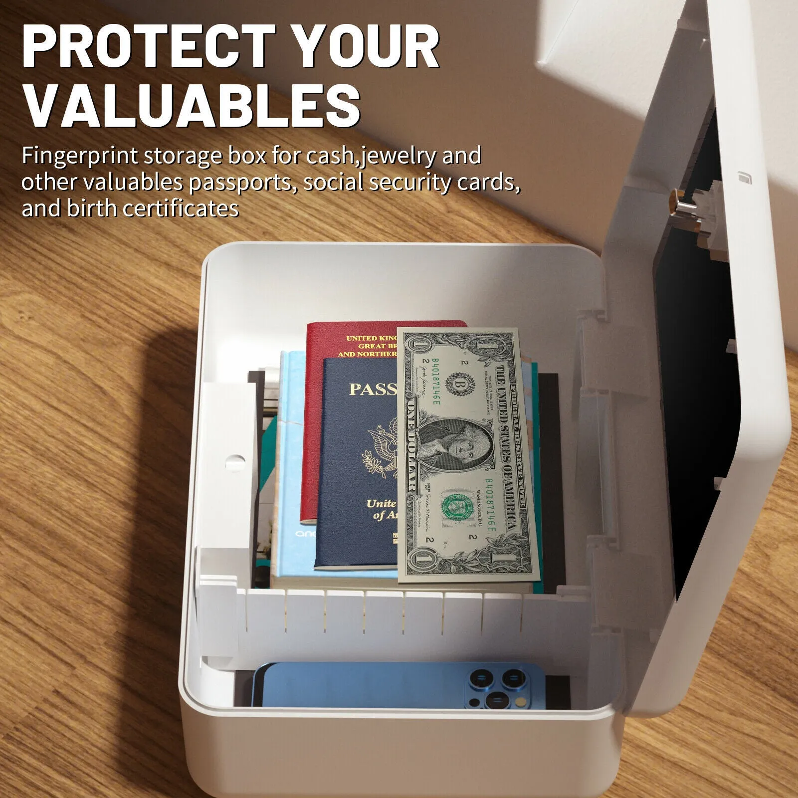Portable Fingerprint Storage Box Cash Medicine Jewelry Security Safe Lock Box