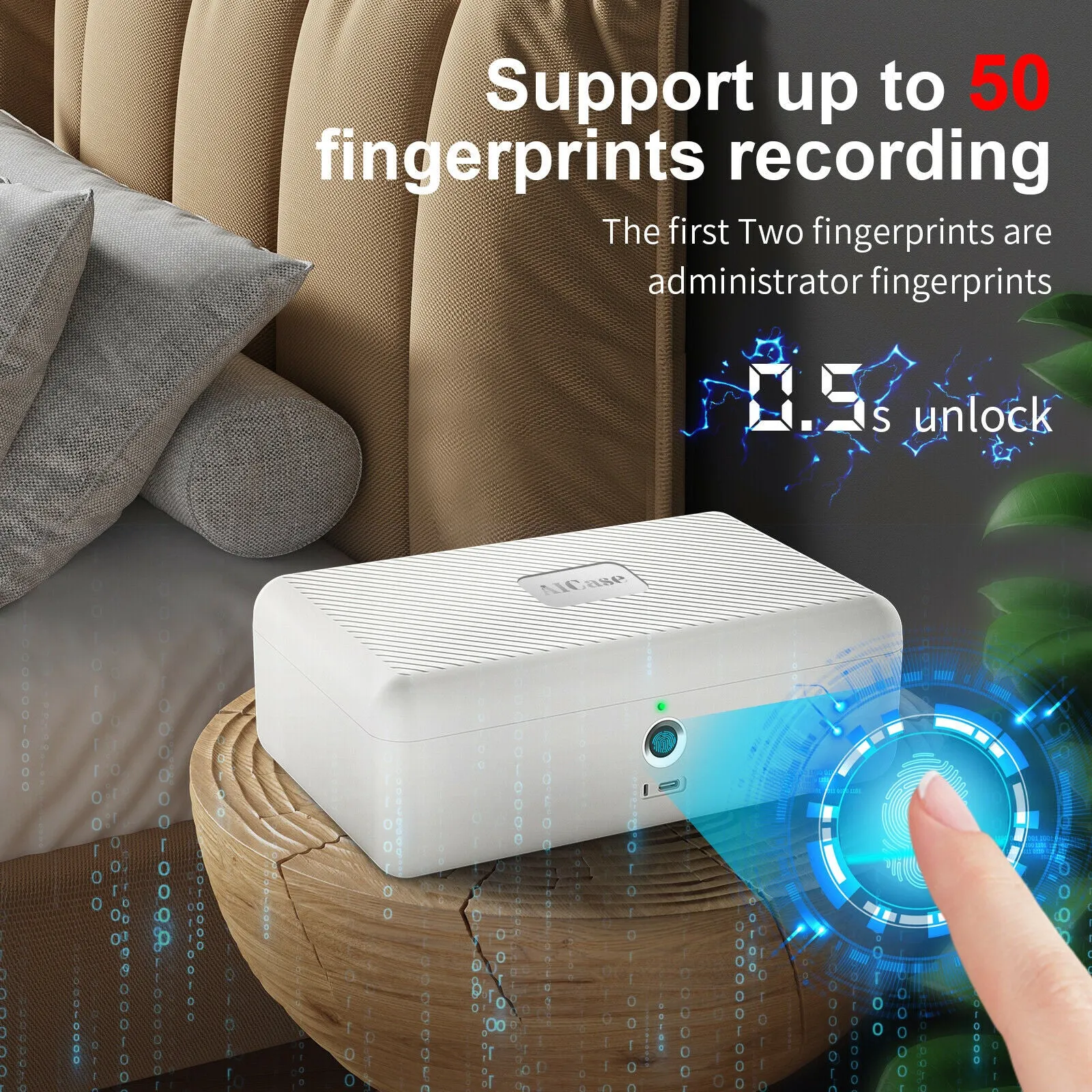 Portable Fingerprint Storage Box Cash Medicine Jewelry Security Safe Lock Box