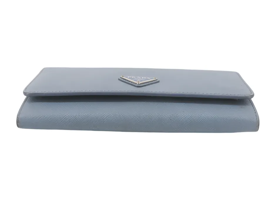 prada baby blue floral long wallet