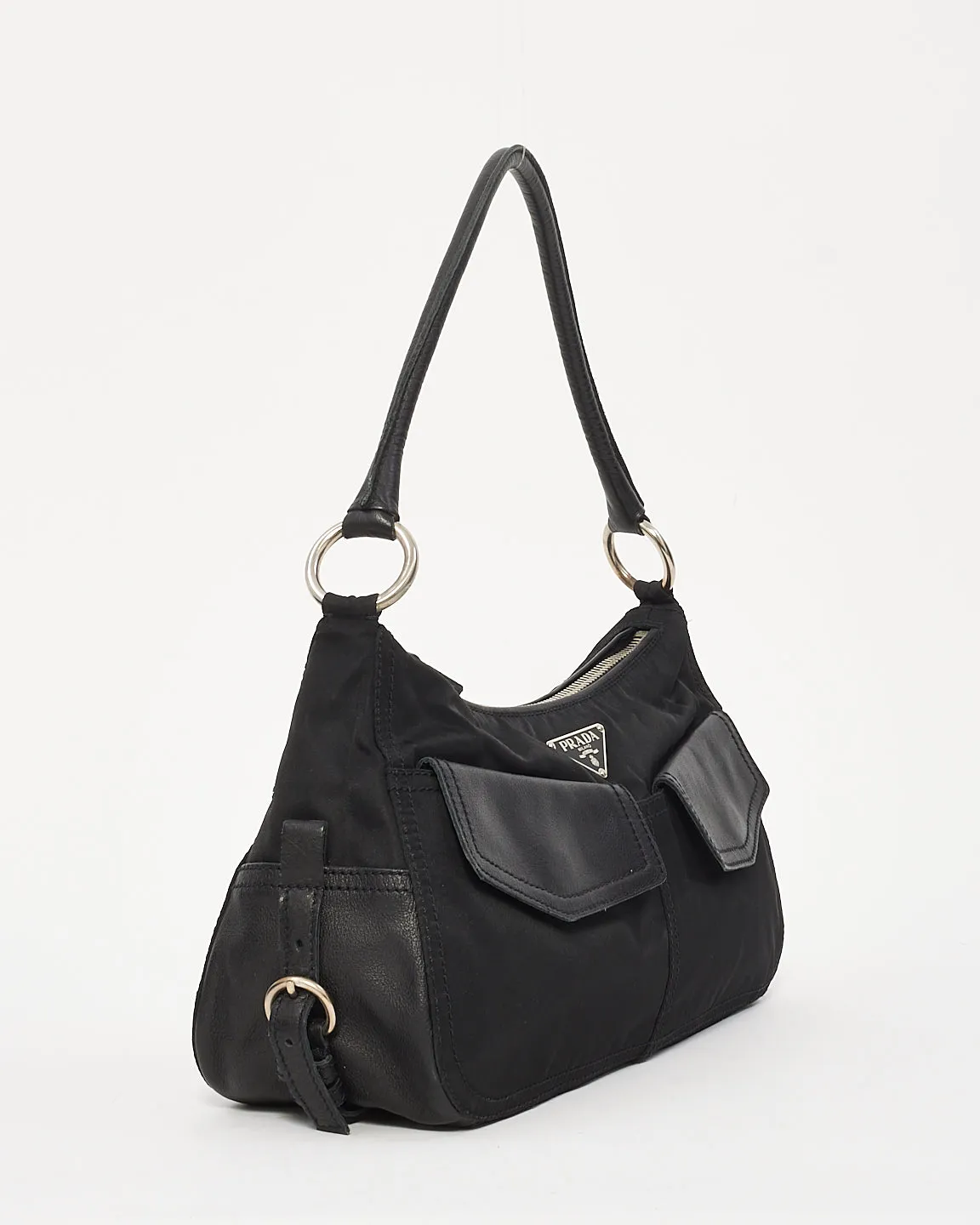 Prada Black Nylon Double Pocket Shoulder Bag