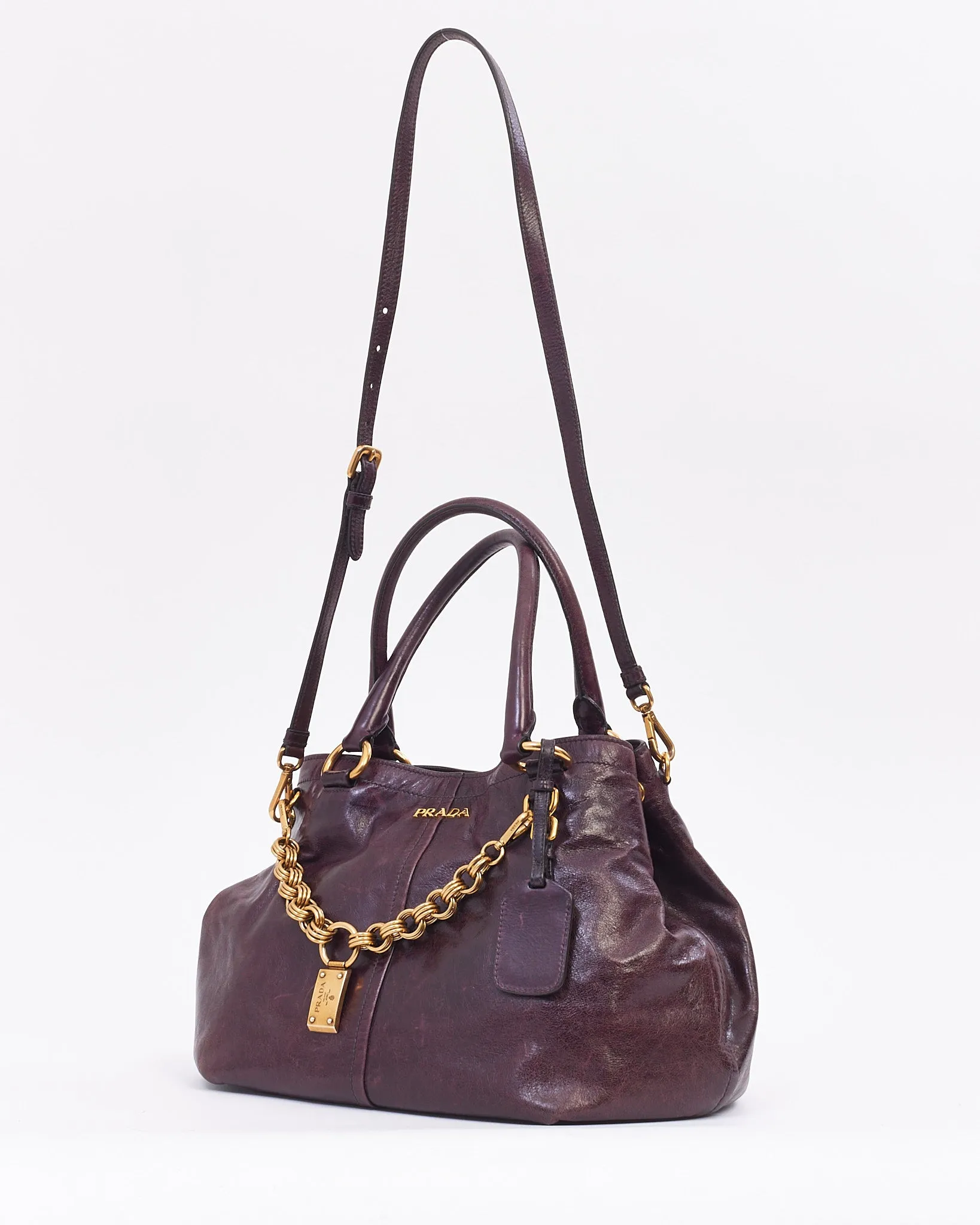 Prada Plum Vitello Leather 2-Way Bag