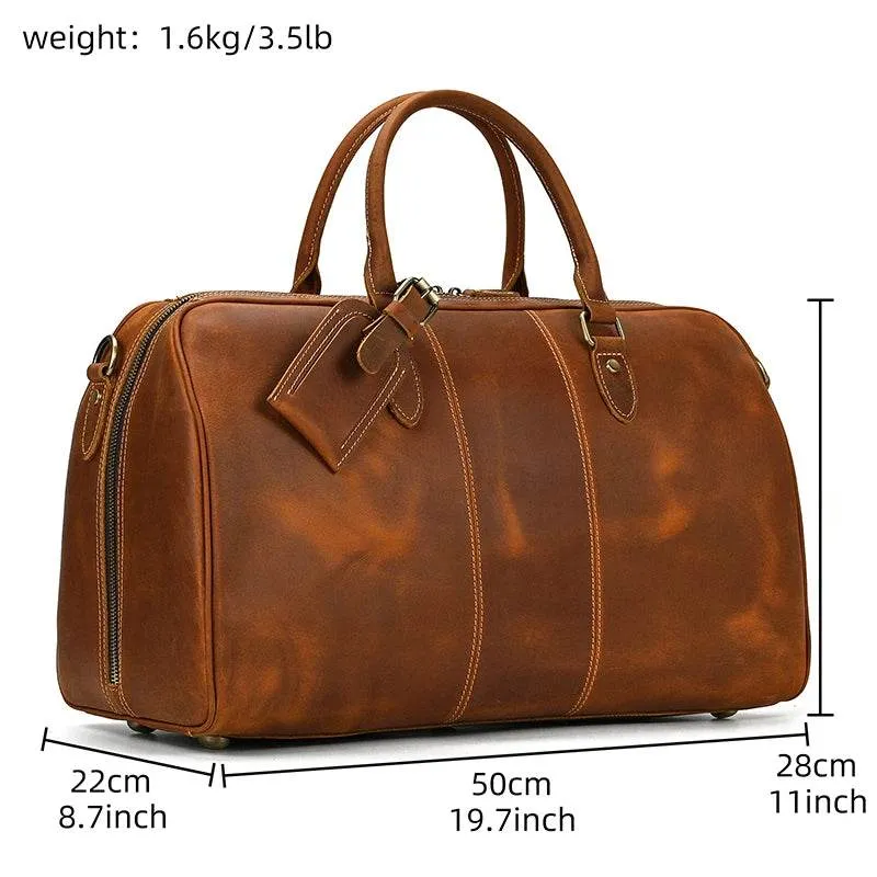 Real Leather Travel Weekender Bag for Men & Women Genuine Duffle