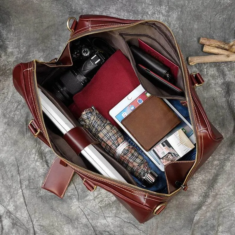 Real Leather Travel Weekender Bag for Men & Women Genuine Duffle