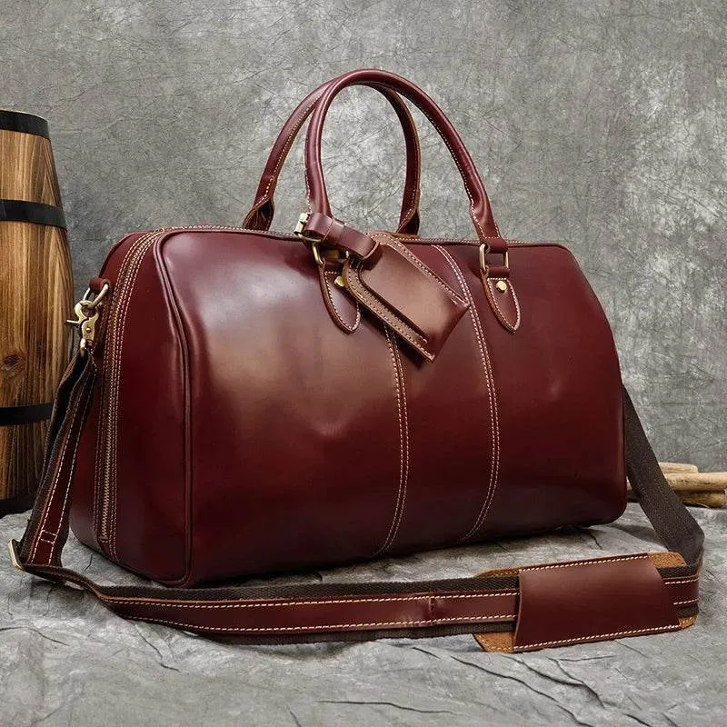 Real Leather Travel Weekender Bag for Men & Women Genuine Duffle