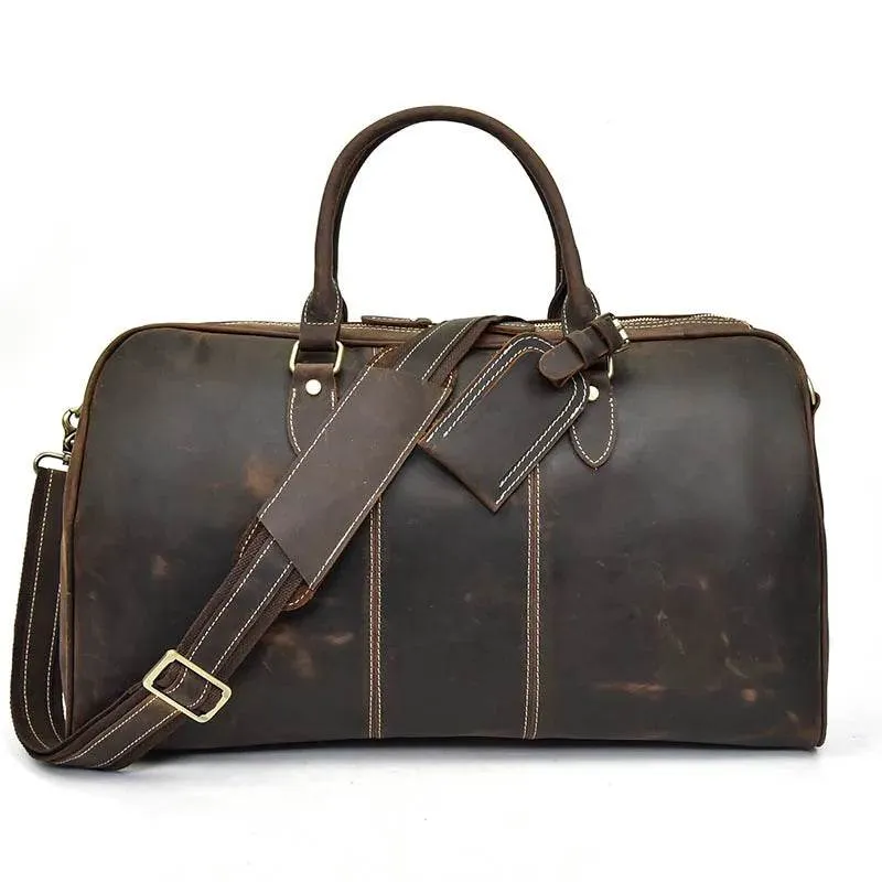 Real Leather Travel Weekender Bag for Men & Women Genuine Duffle