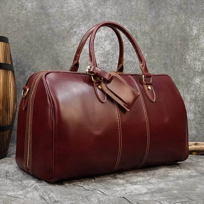 Real Leather Travel Weekender Bag for Men & Women Genuine Duffle
