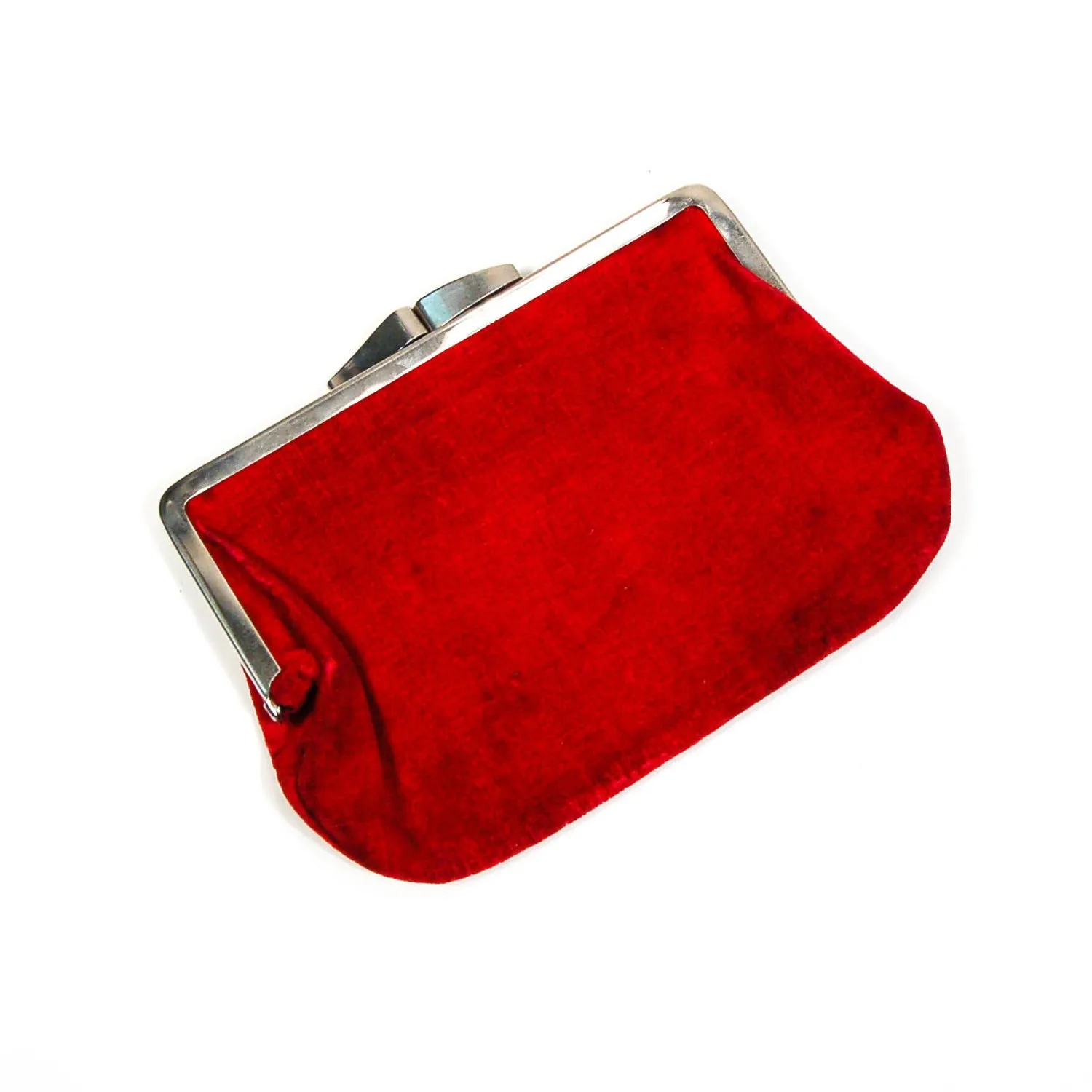 Red Velvet Coin Purse, Embroidered Flowers, Vintage
