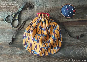 Repurposed Kenyan cotton Temari Kinchaku (drawstring) Purse, tkvu0009