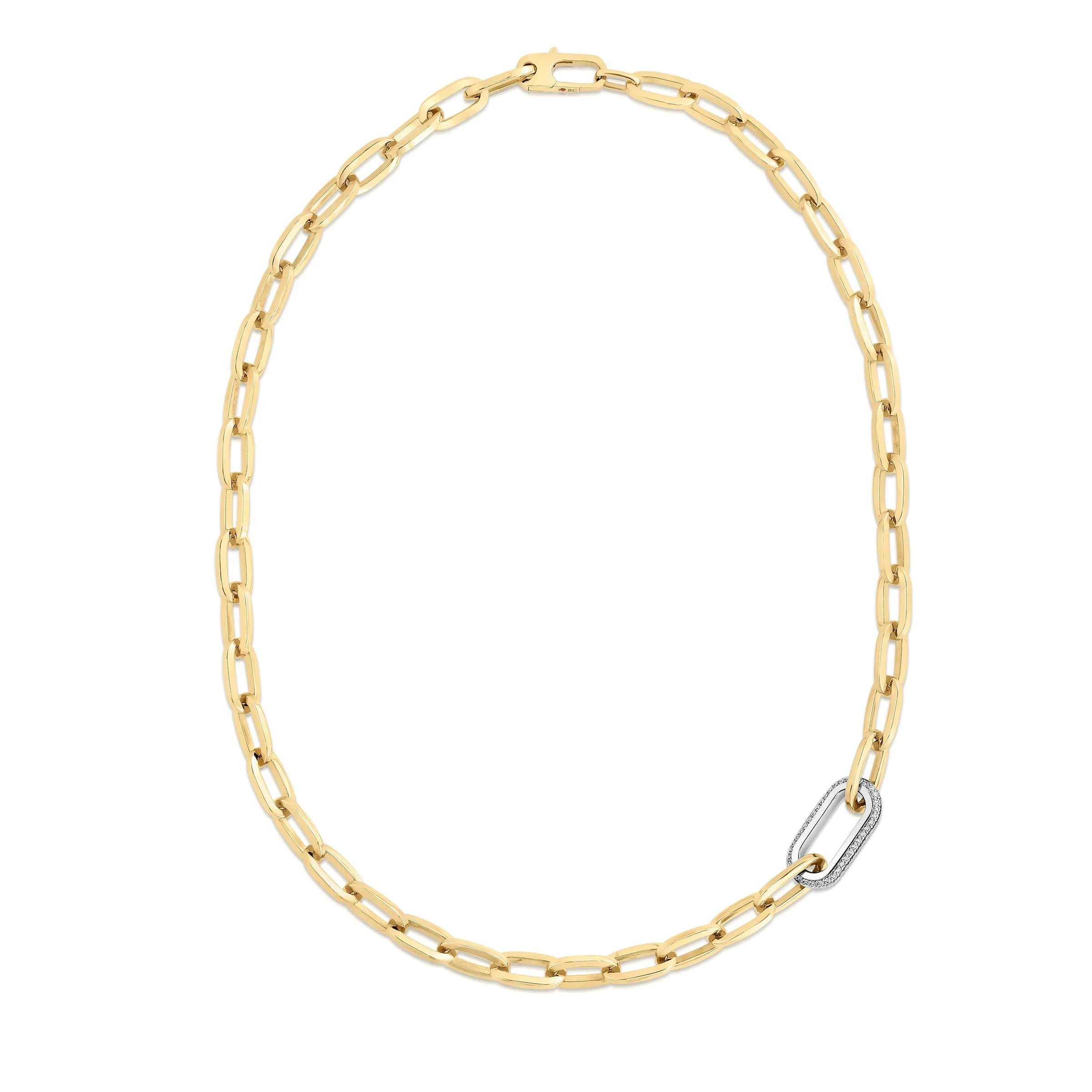 Roberto Coin 18k White & Yellow Gold Diamond Link Classic 18" Necklace (D=.78)