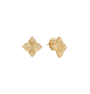 Roberto Coin Arabesque Yellow Gold Diamond Flower Stud Earrings