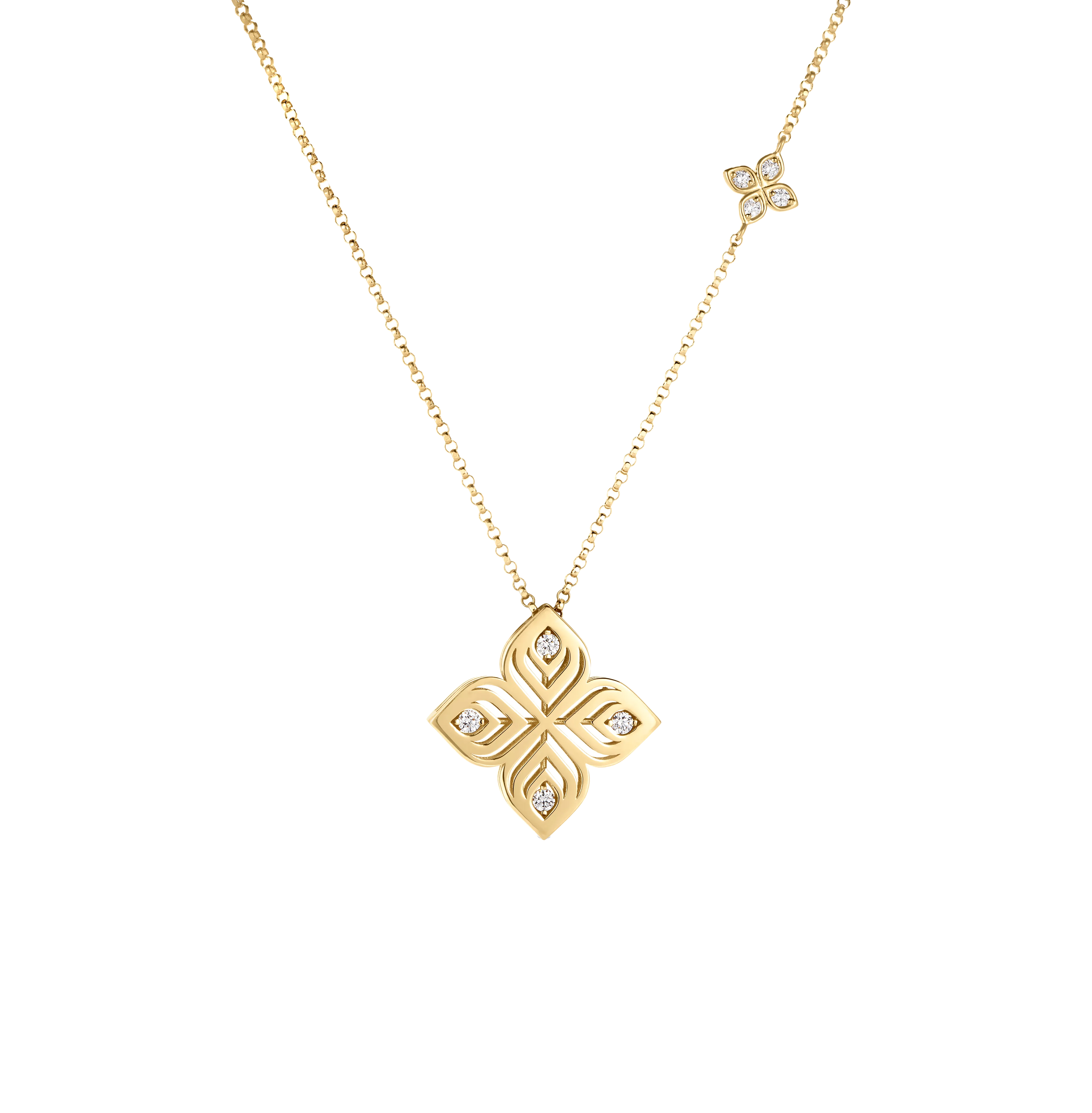 Roberto Coin Arabesque Yellow Gold Medium Diamond Flower Pendant