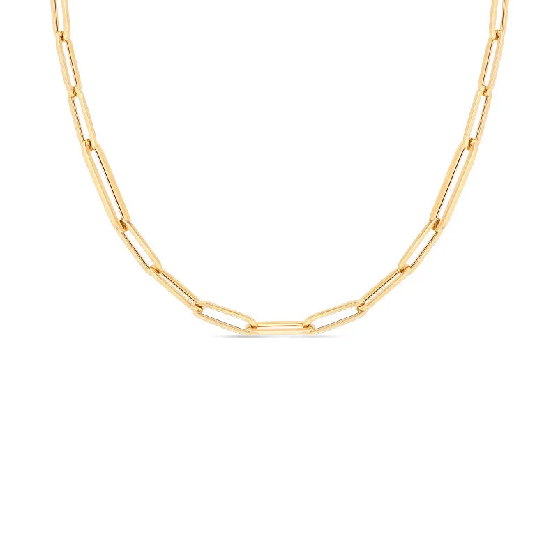Roberto Coin Designer Gold 18K Yellow Gold Alternating Size Paperclip Link Chain, 34"