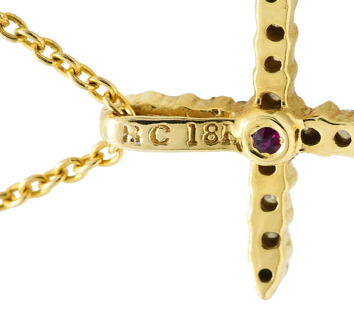 Roberto Coin Diamond 18 Karat Gold Cross Pendant Necklace