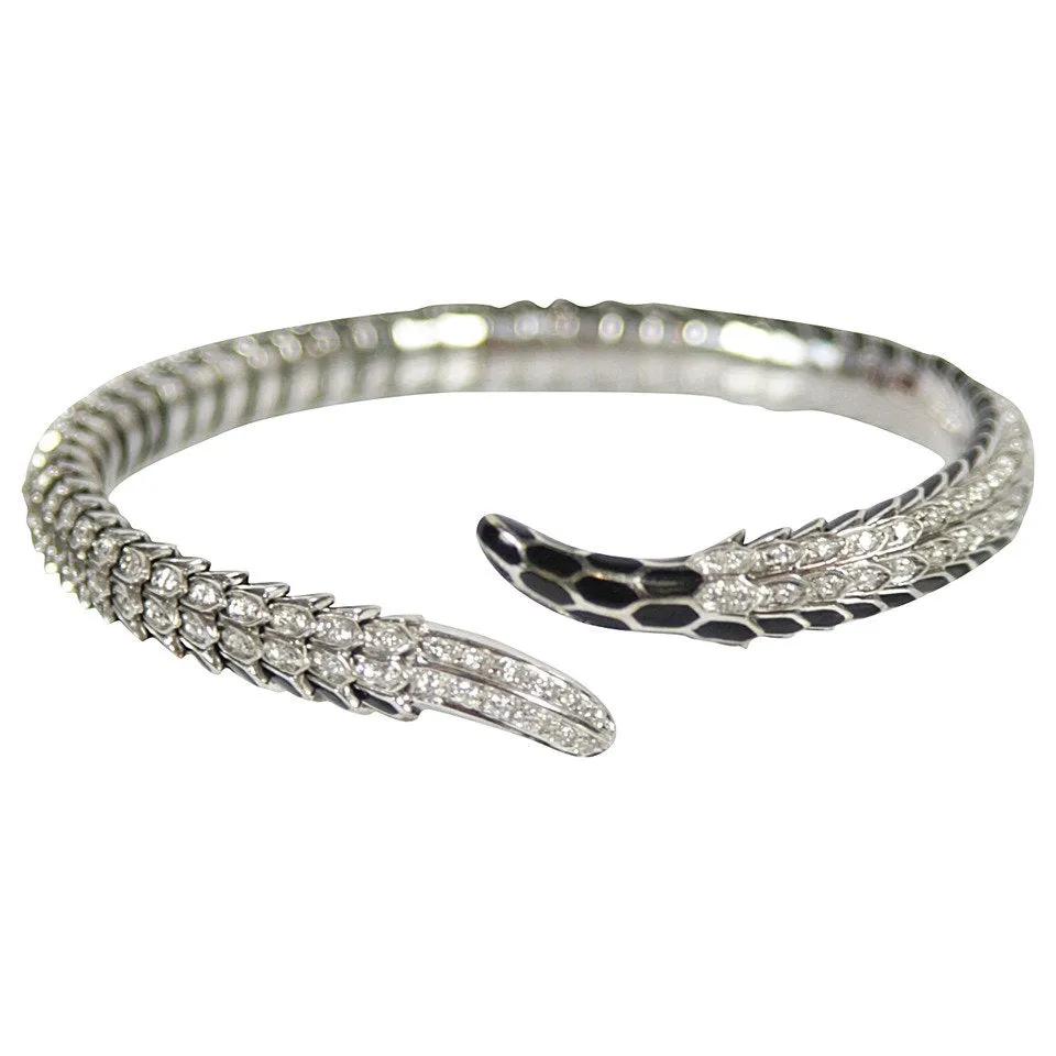 ROBERTO COIN Diamond Pave Gold Snake Wrap Cuff Bracelet