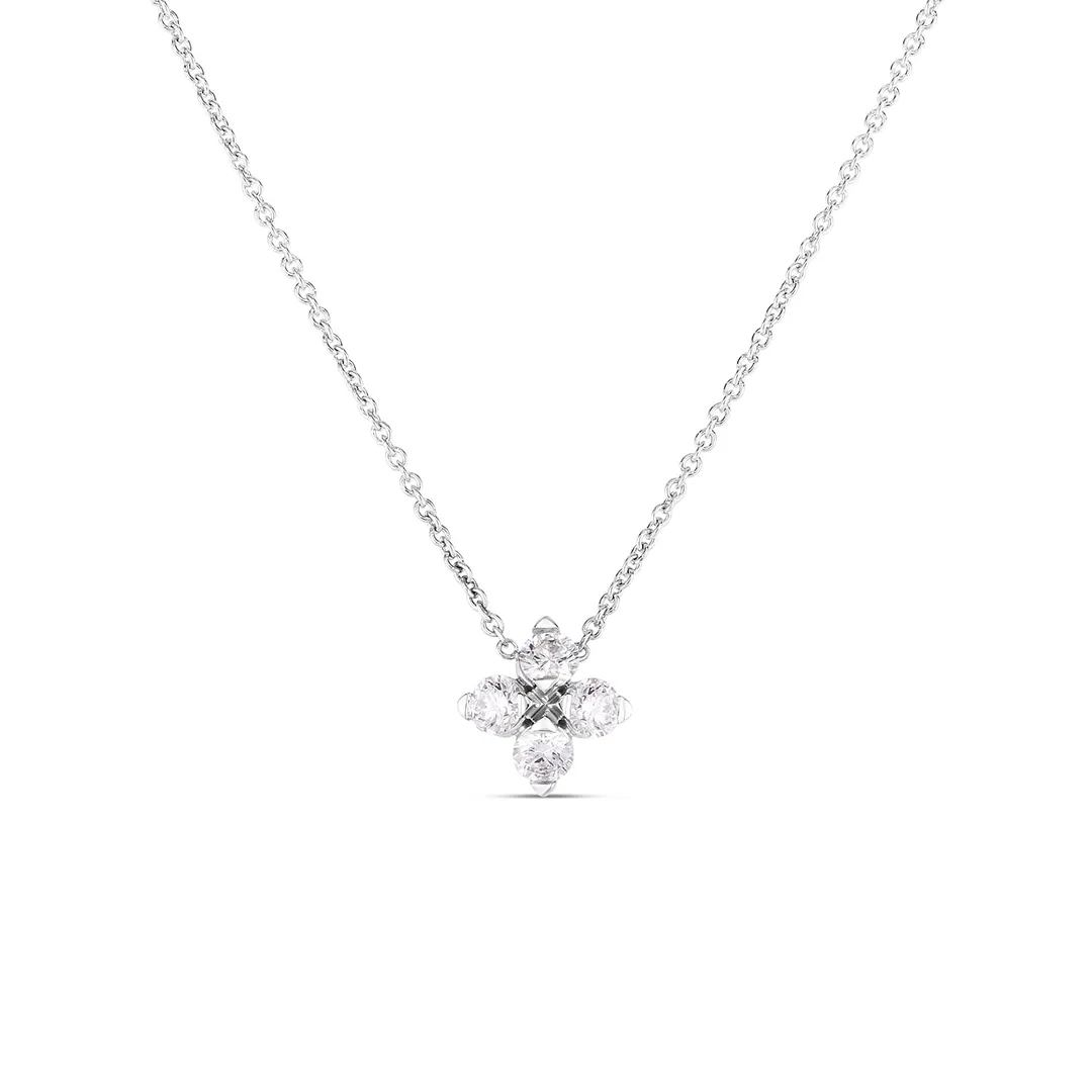 Roberto Coin Love in Verona White Gold Small Diamond Flower Necklace