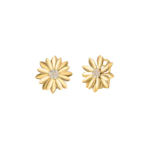 Roberto Coin Margherita Yellow Gold Diamond Flower Earrings