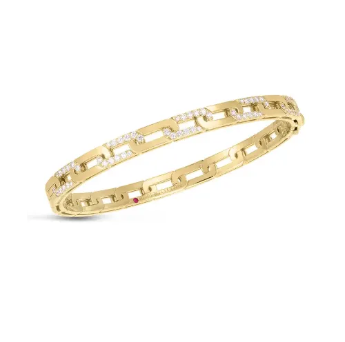 Roberto Coin Navarra Yellow Gold Slim Bangle with Diamonds