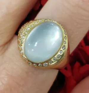 Roberto Coin Oval Moonstone & Diamond Ring 18k Yellow Gold