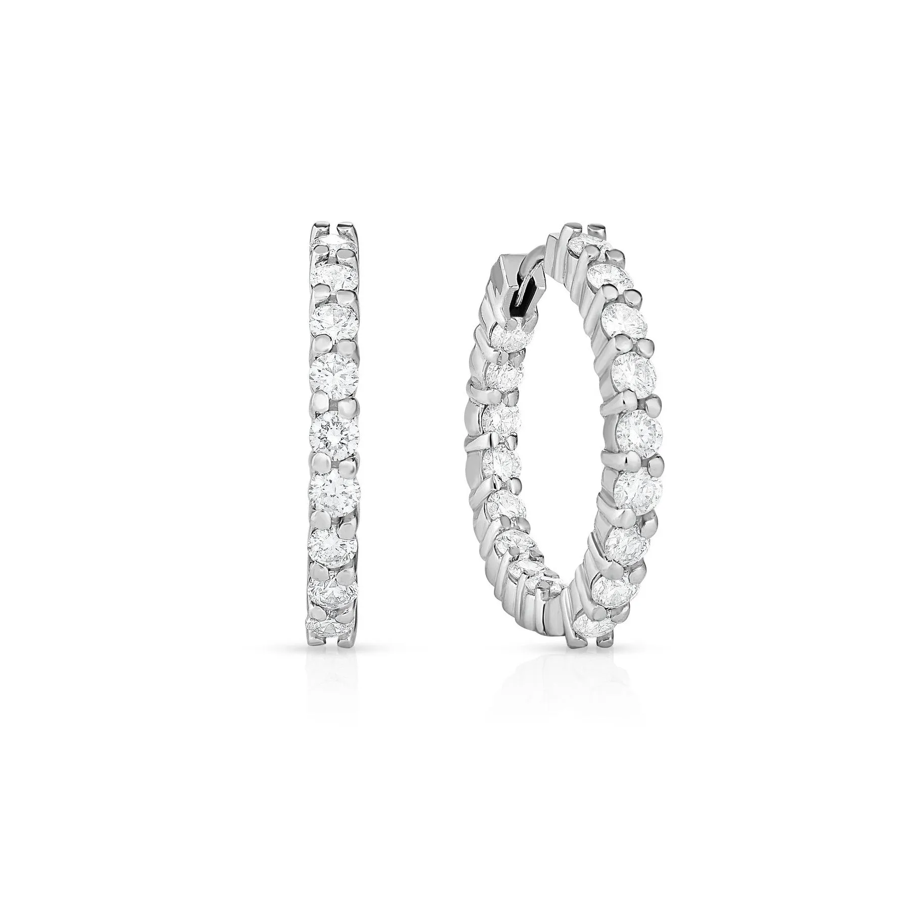 Roberto Coin Perfect Diamond Hoops 18K White Gold Medium Diamond Hoops