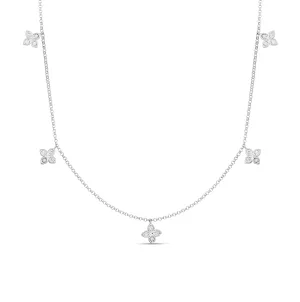 Roberto Coin Princess Flower White Gold 5 Station Dangle Necklace