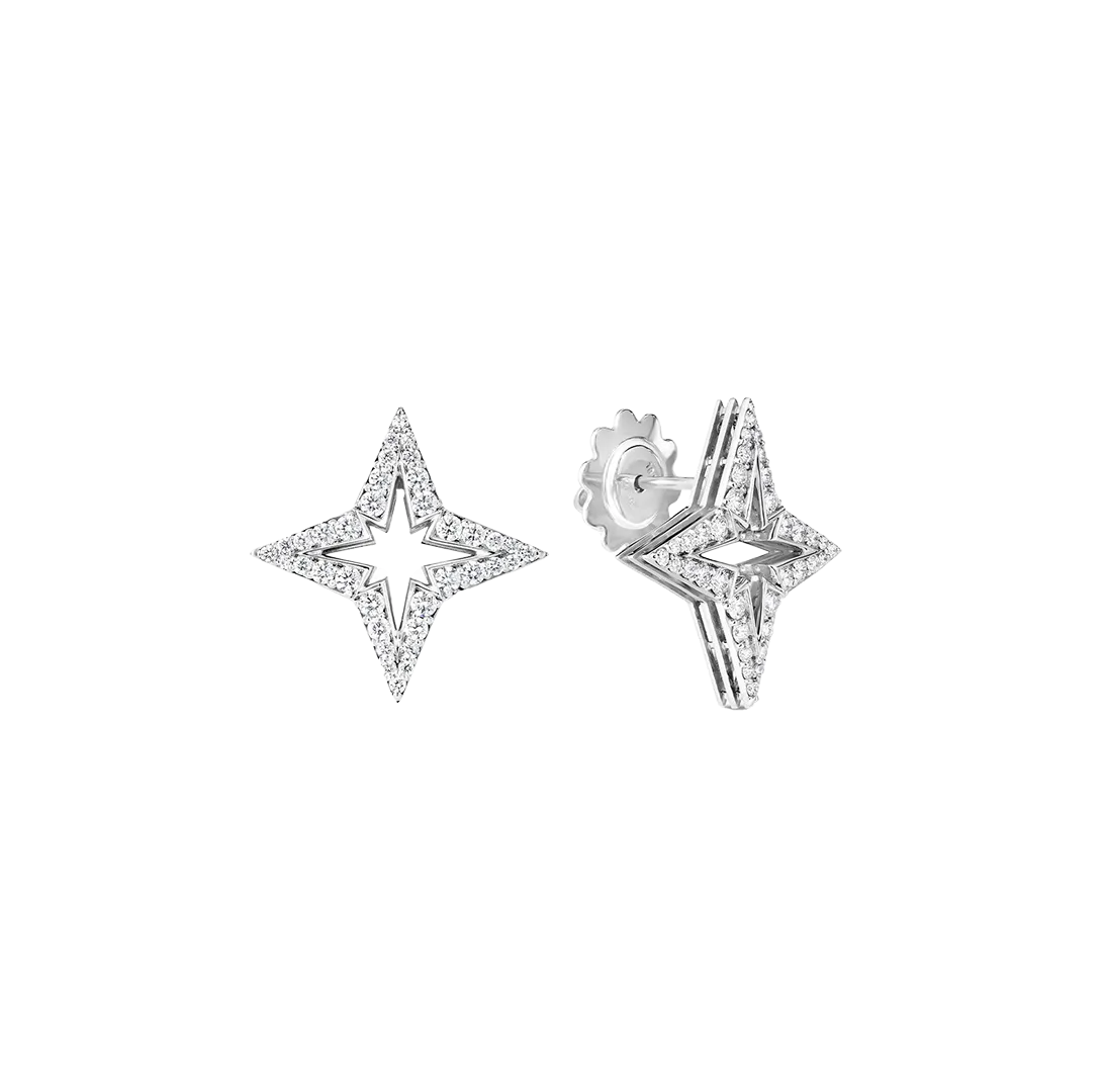 Roberto Coin Princess Star White Gold Diamond Stud Earrings