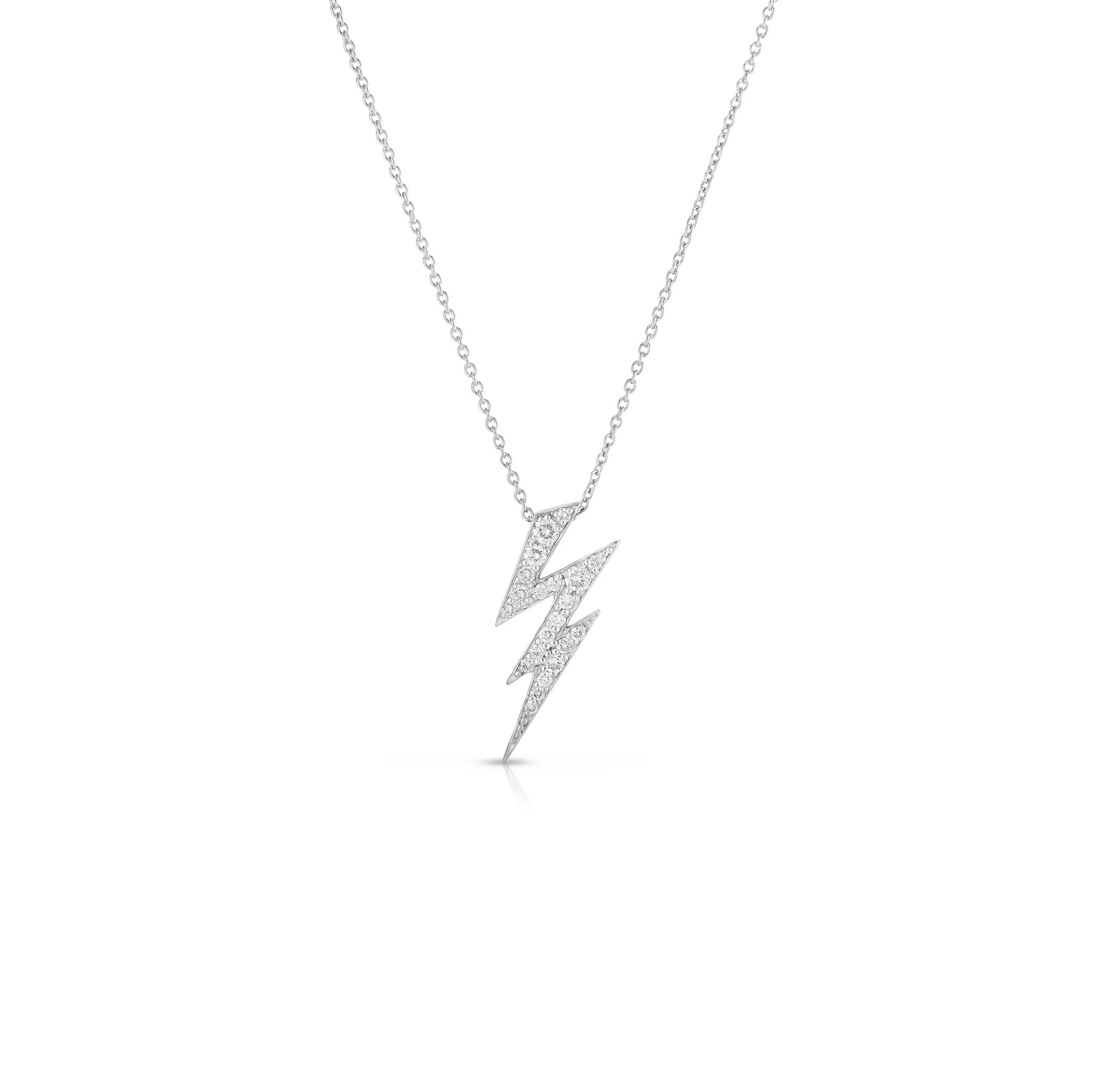 Roberto Coin Tiny Treasures 18K White Gold Diamond Lightening Bolt Necklace