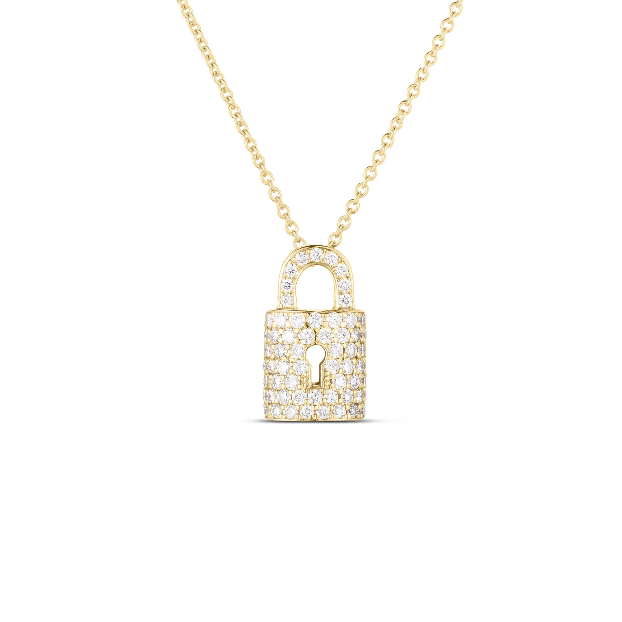 Roberto Coin Tiny Treasures Yellow Gold Diamond Lock Charm Necklace