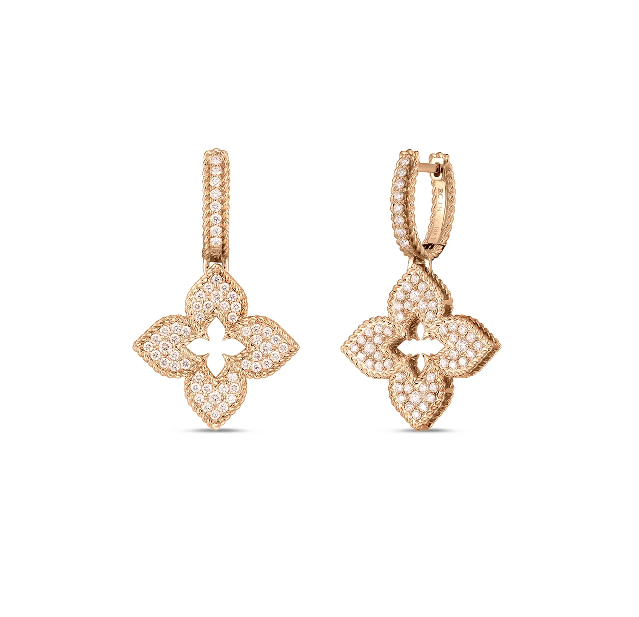 Roberto Coin Venetian Princess Rose Gold Flower Diamond Earrings