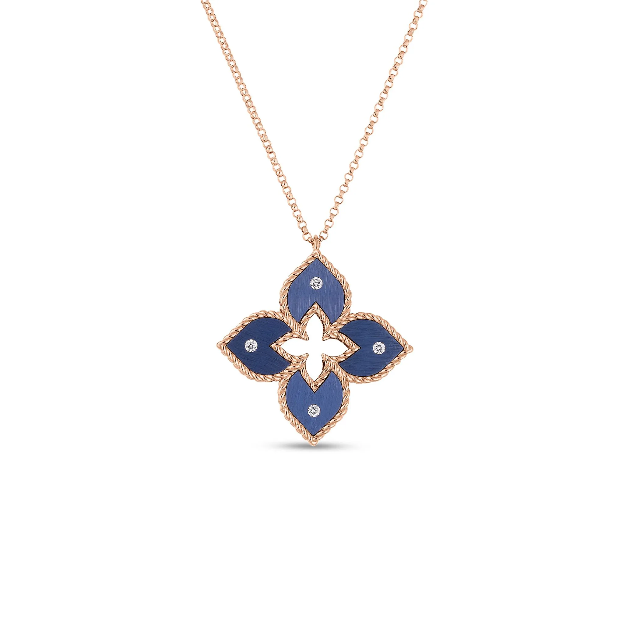 Roberto Coin Venetian Princess Small Blue Titanium and Diamond Flower Pendant