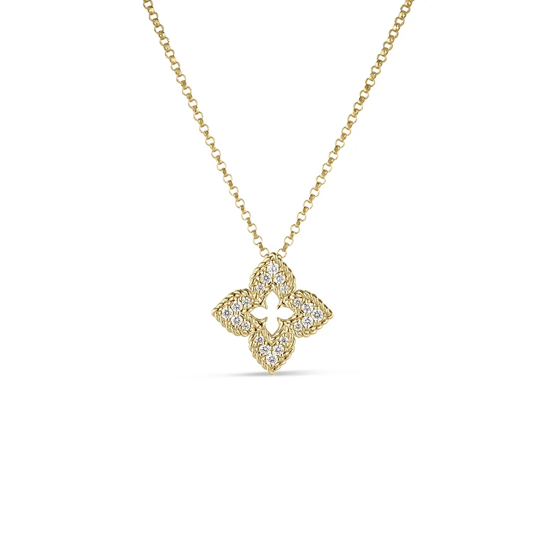 Roberto Coin Venetian Princess Yellow Gold Diamond Flower Pendant