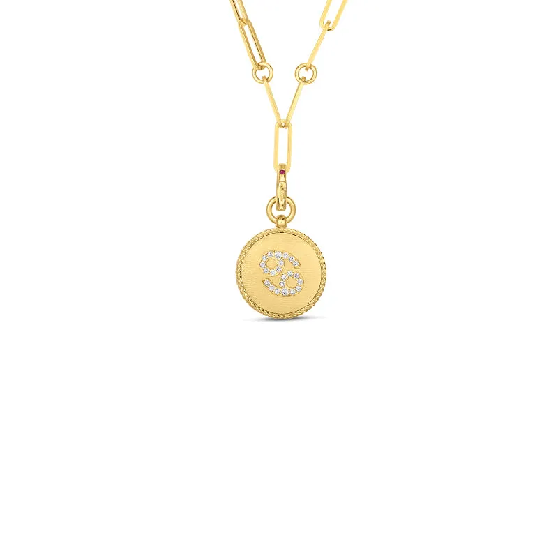 Roberto Coin Zodiac Medallion 18K Yellow Gold Diamond Medallion Necklace in Cancer (6/22 - 7/23)