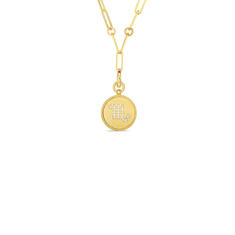 Roberto Coin Zodiac Medallion 18K Yellow Gold Diamond Medallion Necklace in Scorpio (10/23 - 11/22)