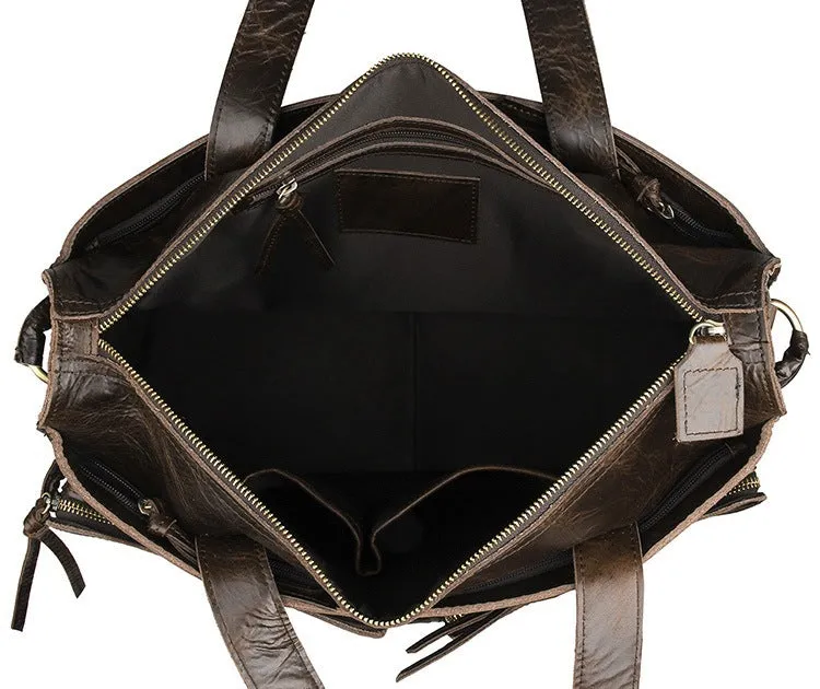 ROCKCOW Full Grain Leather Briefcase Men's Travel Messenger Shoulder Bag 7138