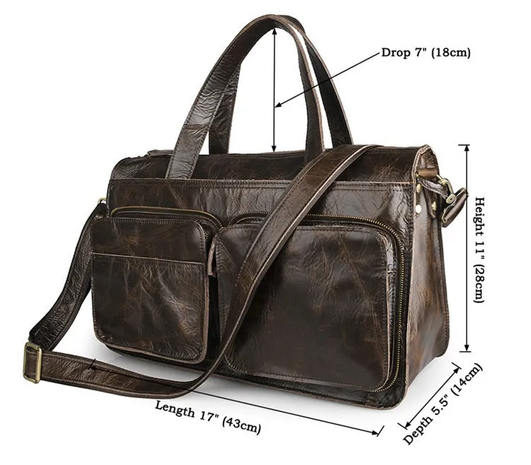 ROCKCOW Full Grain Leather Briefcase Men's Travel Messenger Shoulder Bag 7138