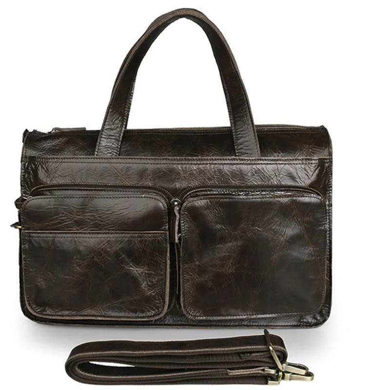ROCKCOW Full Grain Leather Briefcase Men's Travel Messenger Shoulder Bag 7138