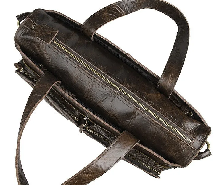 ROCKCOW Full Grain Leather Briefcase Men's Travel Messenger Shoulder Bag 7138