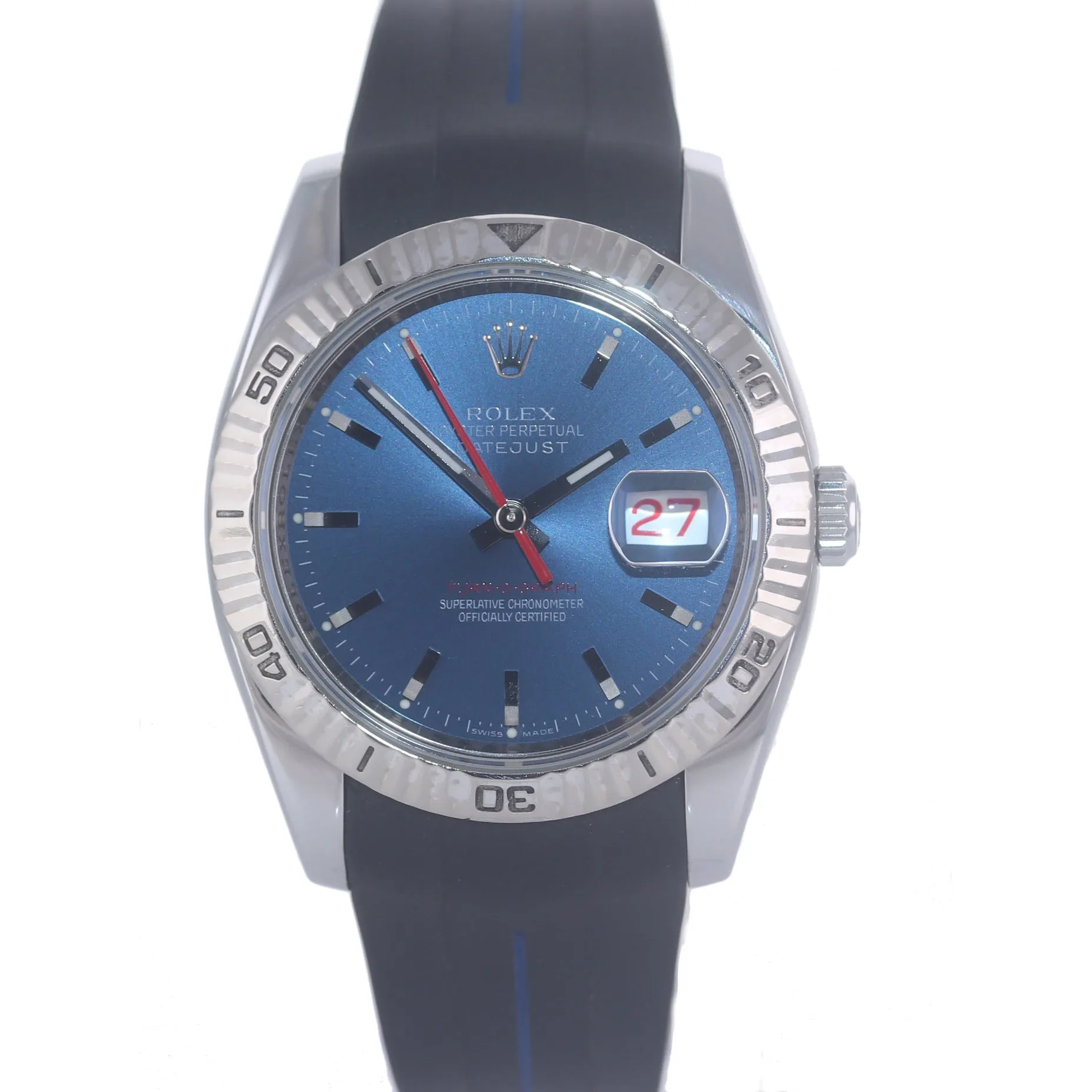 Rolex DateJust 116264 Turn-O-Graph Thunderbird Blue White Gold 36mm Watch