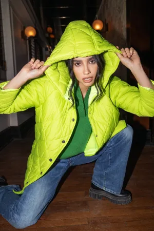Rounded Hem Puffer Jacket - Lime
